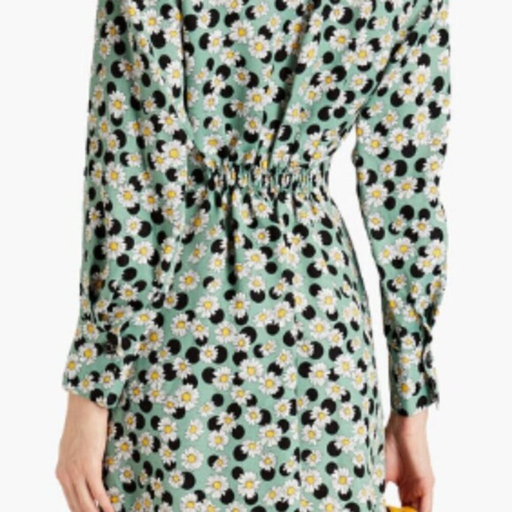 Dress  Polka-dot  Floral-print  Linen-blend  Ruched  Pleated back  Partially ela - Picture 8 of 15
